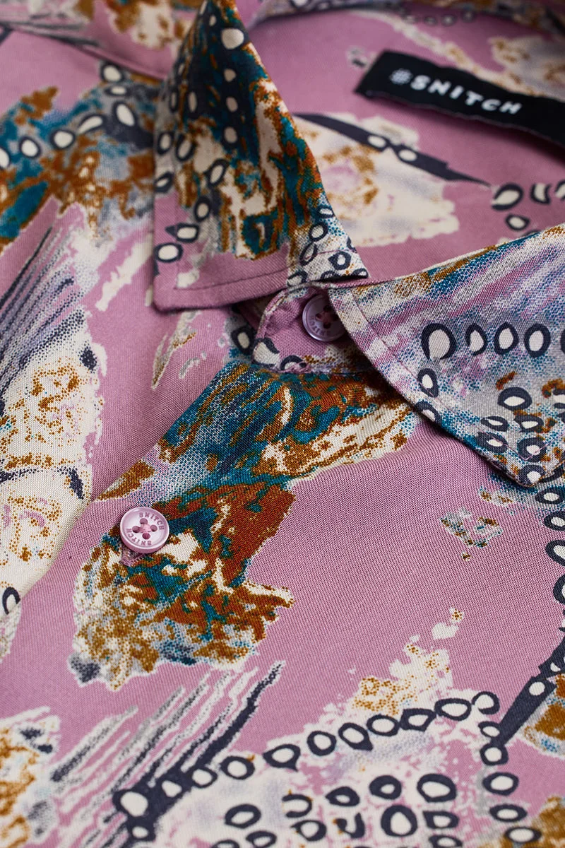 SNITCH Pink Abstract Slim Fit Shirt